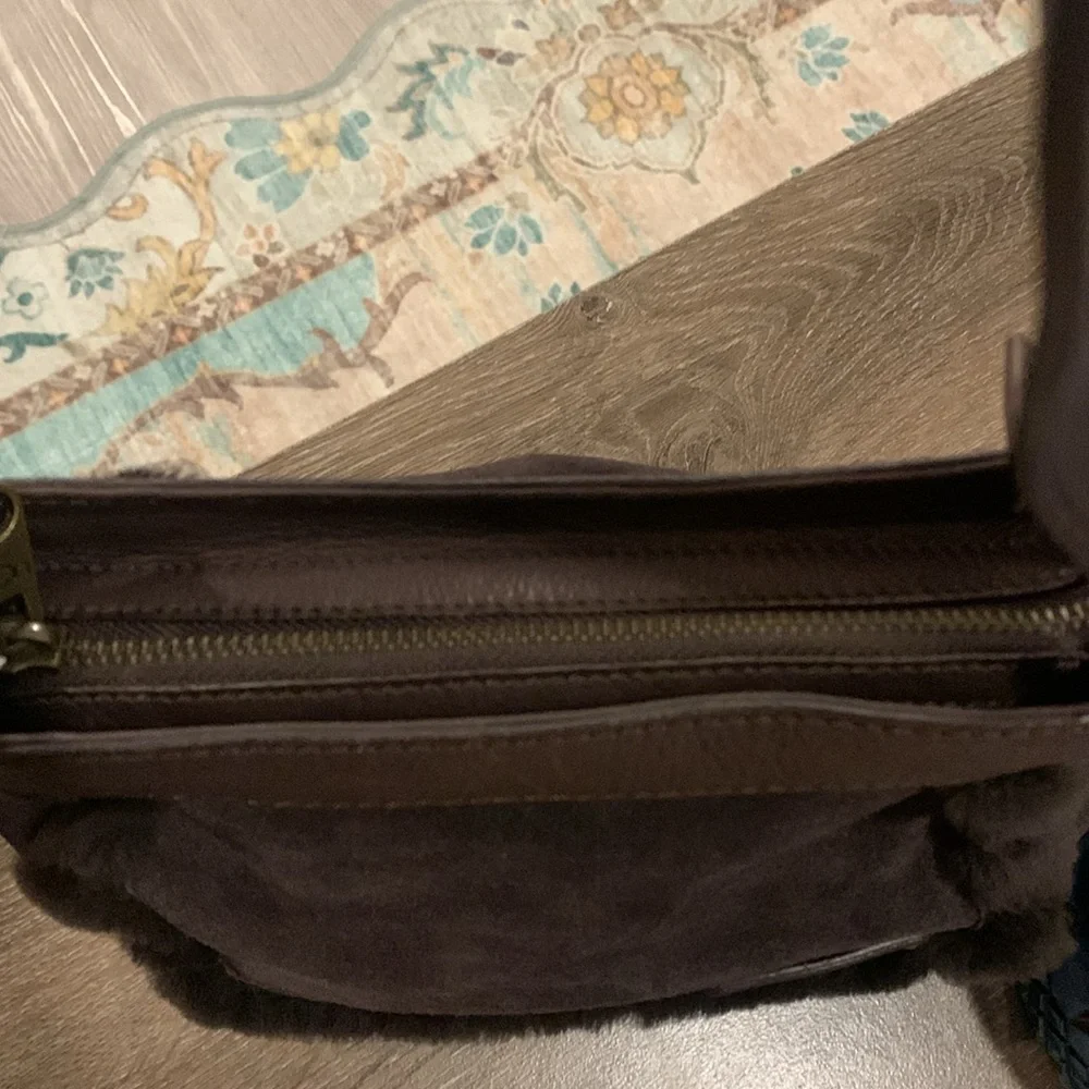 LMT: UGG Australia Suede Leather Shearling Classic Bailey Handbag in Dark Brown